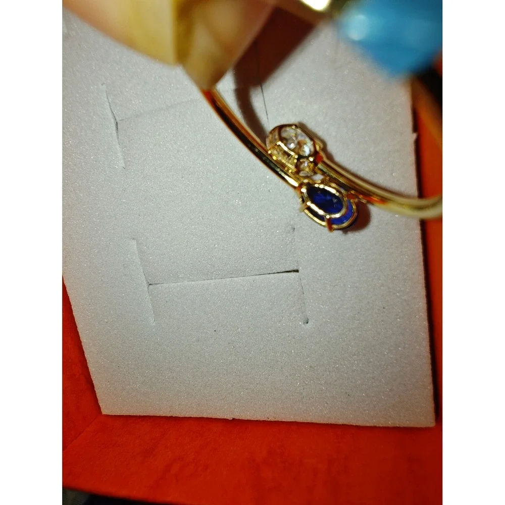 Bypass Ring 10k Yellow Gold Moissanite,Blue Stone Toi et Moi style 1.39ctw D/VVS